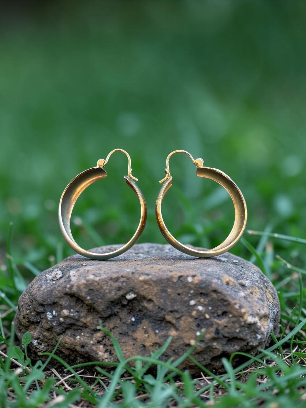 Vintage Gold Tone Sculptural Hoop Earrings Ridged Edge Design